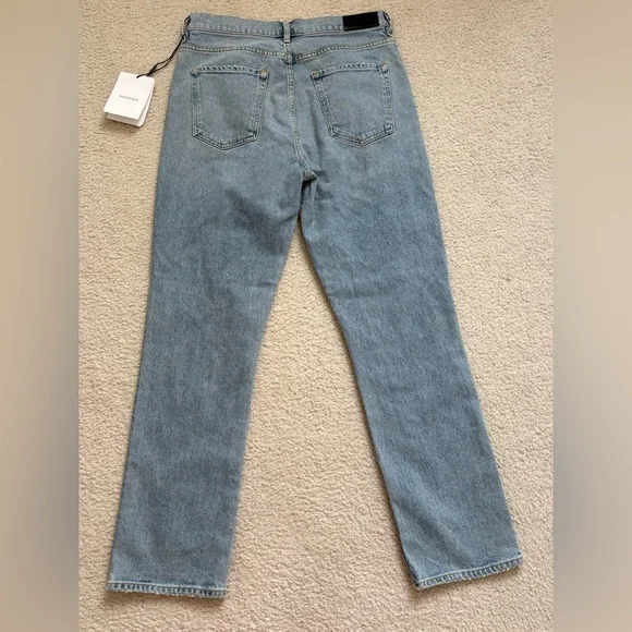 Goldsign light wash denim button fly straight leg jeans, sz 28 (measures sz 30) - Picture 6 of 7